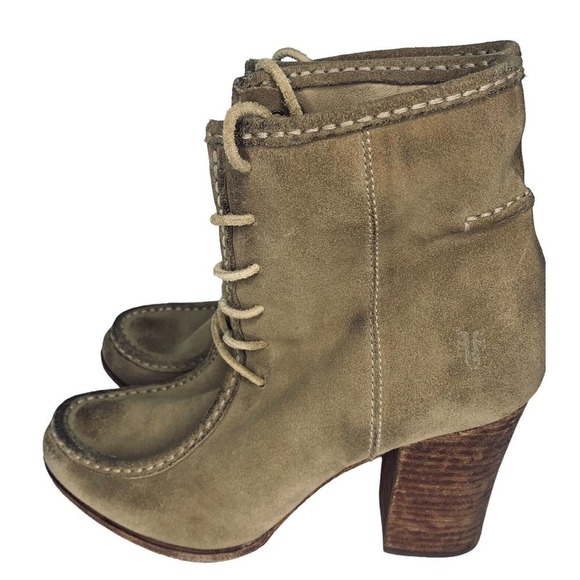 Frye Parker Moc Short Natural Oiled Suede Lace-Up Grannie Boot Womens Size 9 - Picture 3 of 11